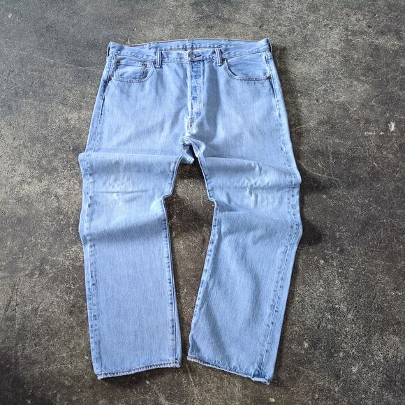 Levi's 501 Jeans Mens 38x30 Blue Faded Distressed Button Fly Repaired Grunge - Picture 1 of 10